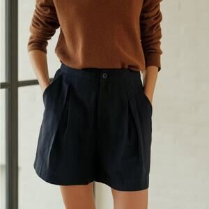 Jenni Kayne 100% Raw Silk Pleated Trouser Shorts Black 14 Tailored Resort